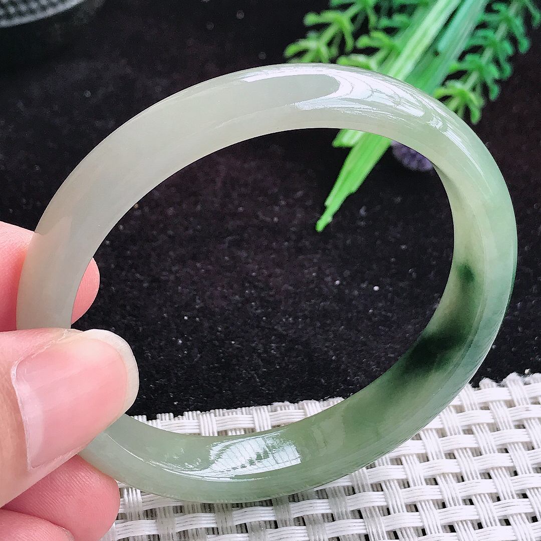 实拍A货翡翠55/49/11.2/6.8老坑冰润起胶飘花贵妃手镯玉手镯女款平安镯