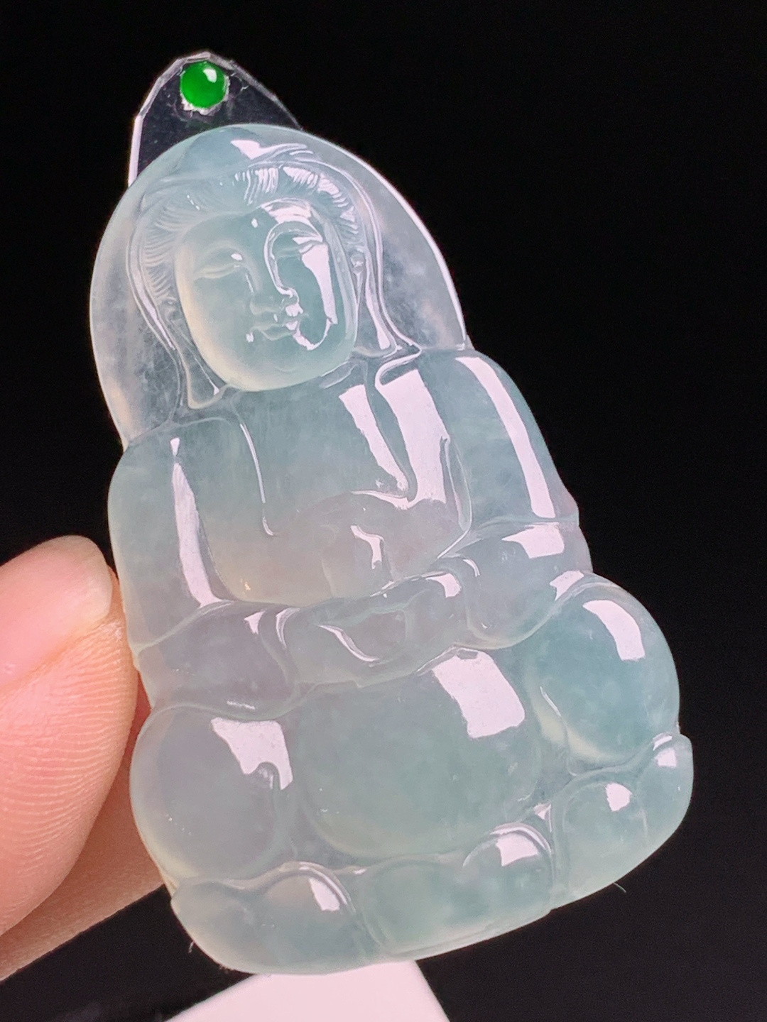 冰种晴水观音，胶感十足料子匀净，正阳绿钻顶端庄大气 190604