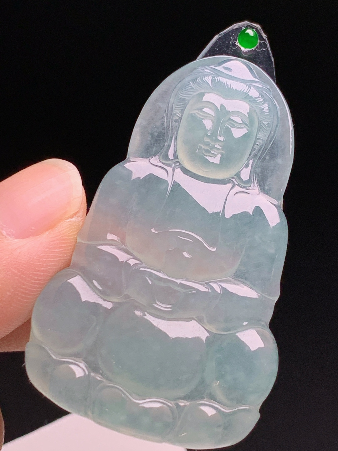 冰种晴水观音，胶感十足料子匀净，正阳绿钻顶端庄大气 190604
