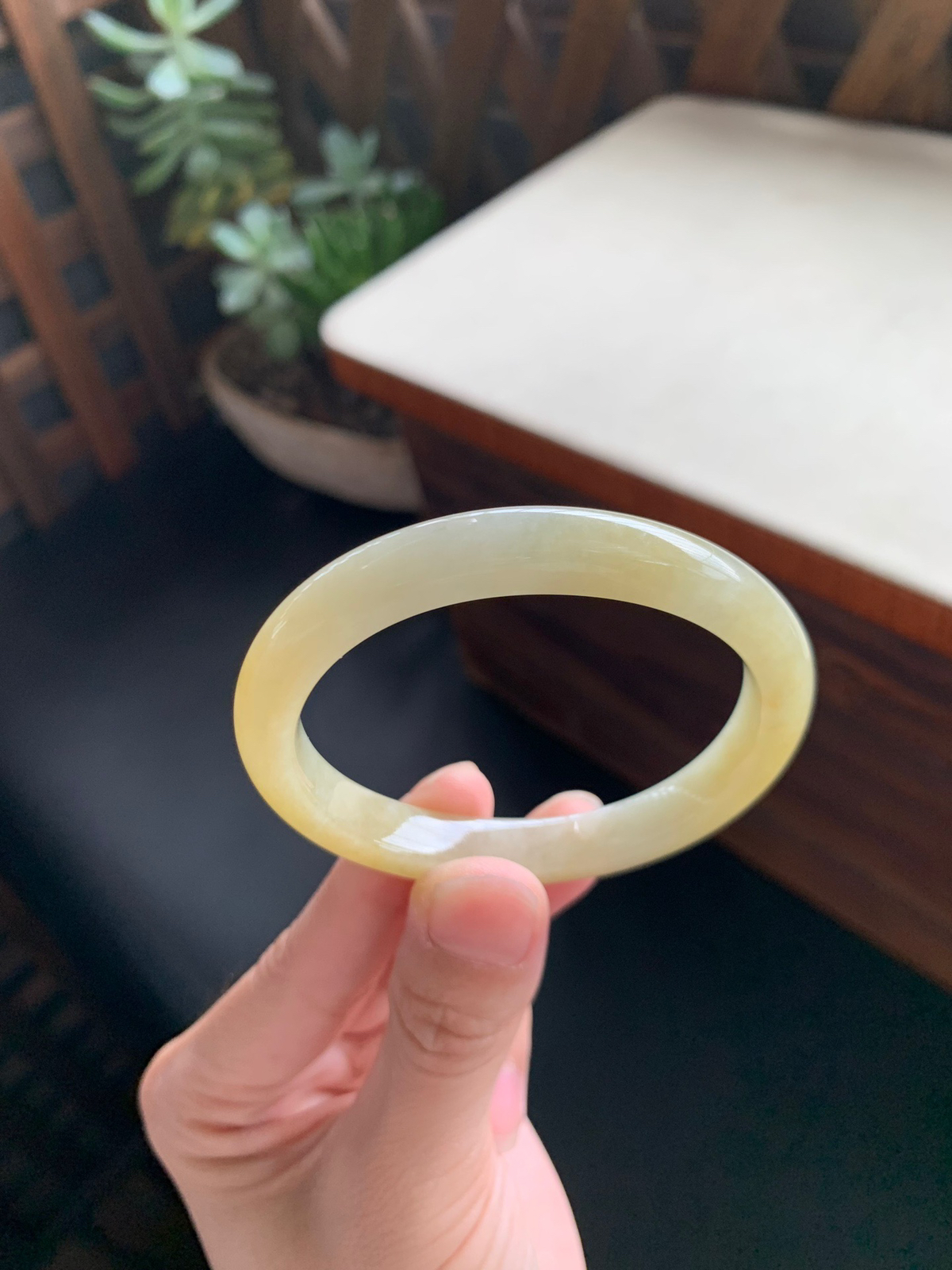 55.1圈口黄翡贵妃手镯，小棉丝可忽略