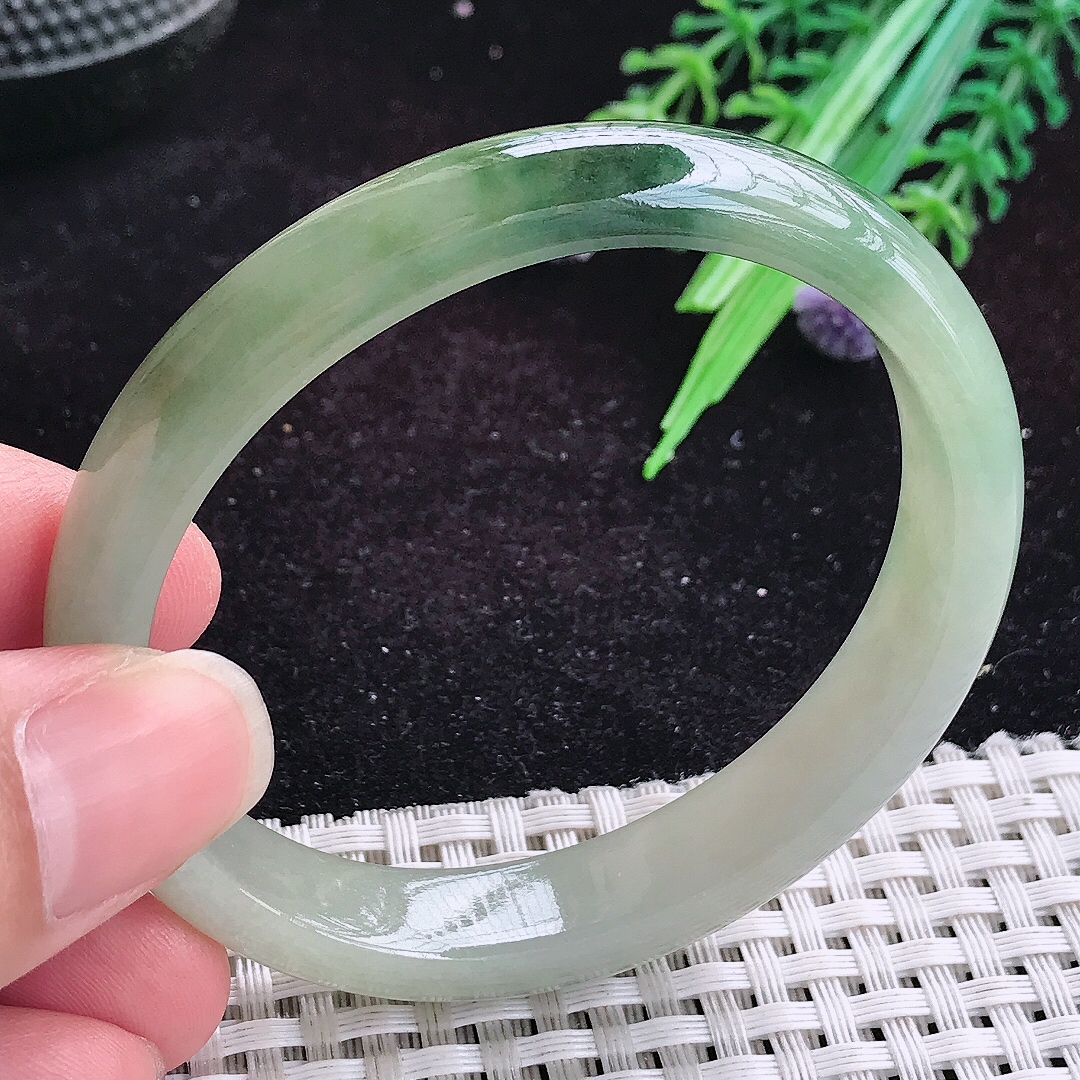 实拍A货翡翠55/49/11.2/6.8老坑冰润起胶飘花贵妃手镯玉手镯女款平安镯