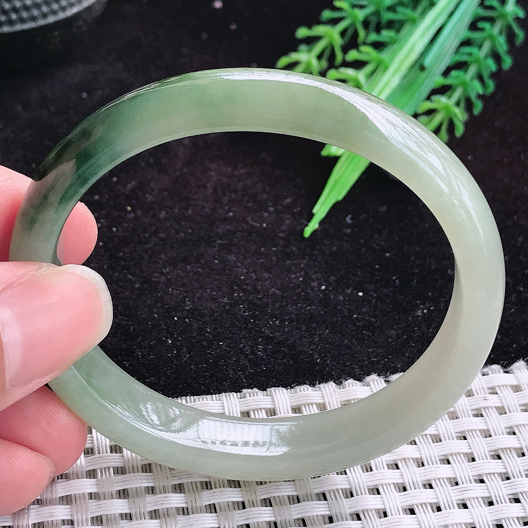 实拍A货翡翠55/49/11.2/6.8老坑冰润起胶飘花贵妃手镯玉手镯女款平安镯