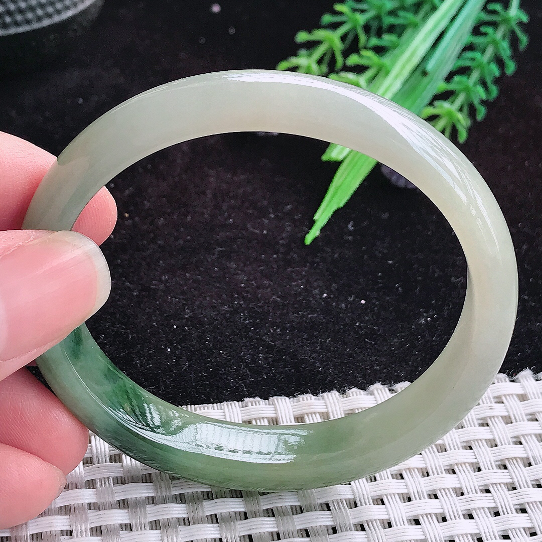 实拍A货翡翠55/49/11.2/6.8老坑冰润起胶飘花贵妃手镯玉手镯女款平安镯
