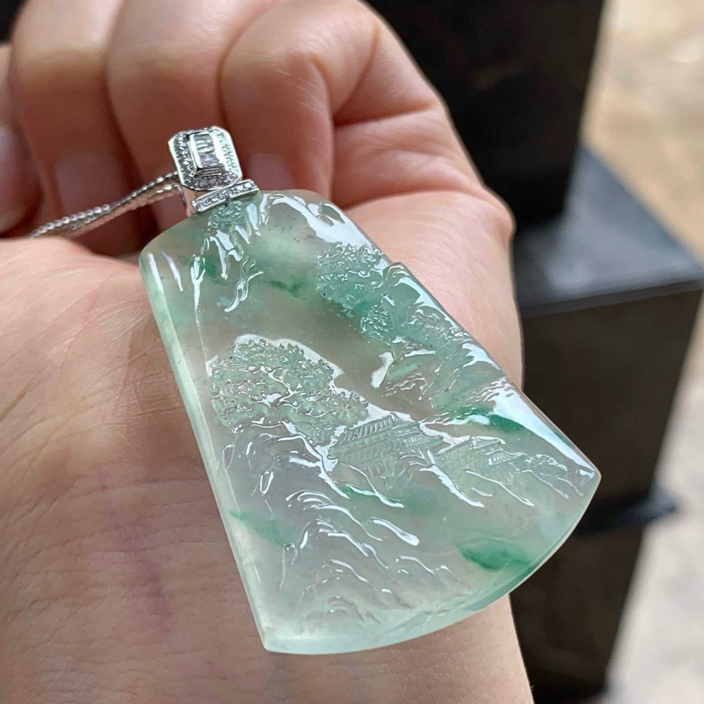 金扣绿花山水牌^_^冰透 飘花灵韵
