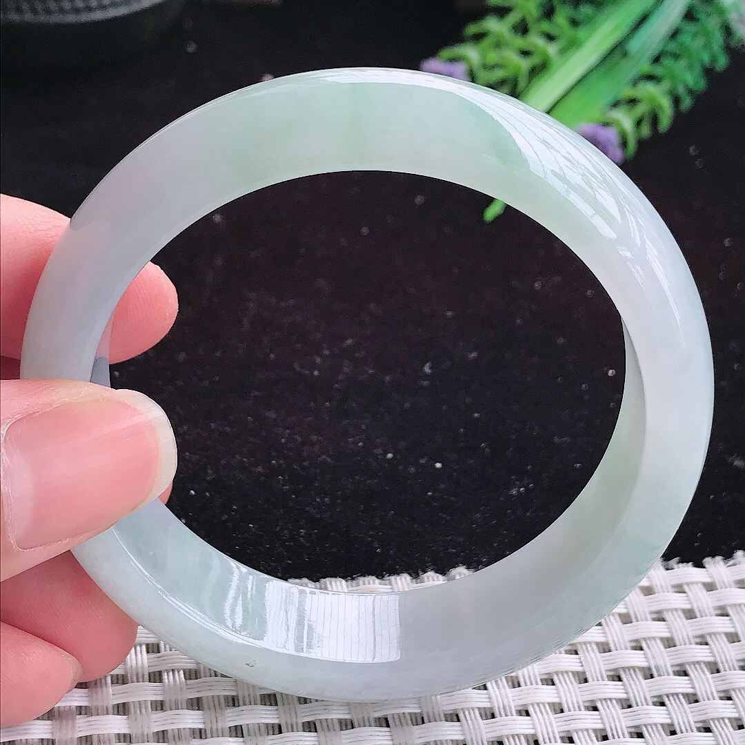 实拍A货翡翠56.5/14.6/8.3老坑冰润起胶飘花手镯玉手镯女款平安镯