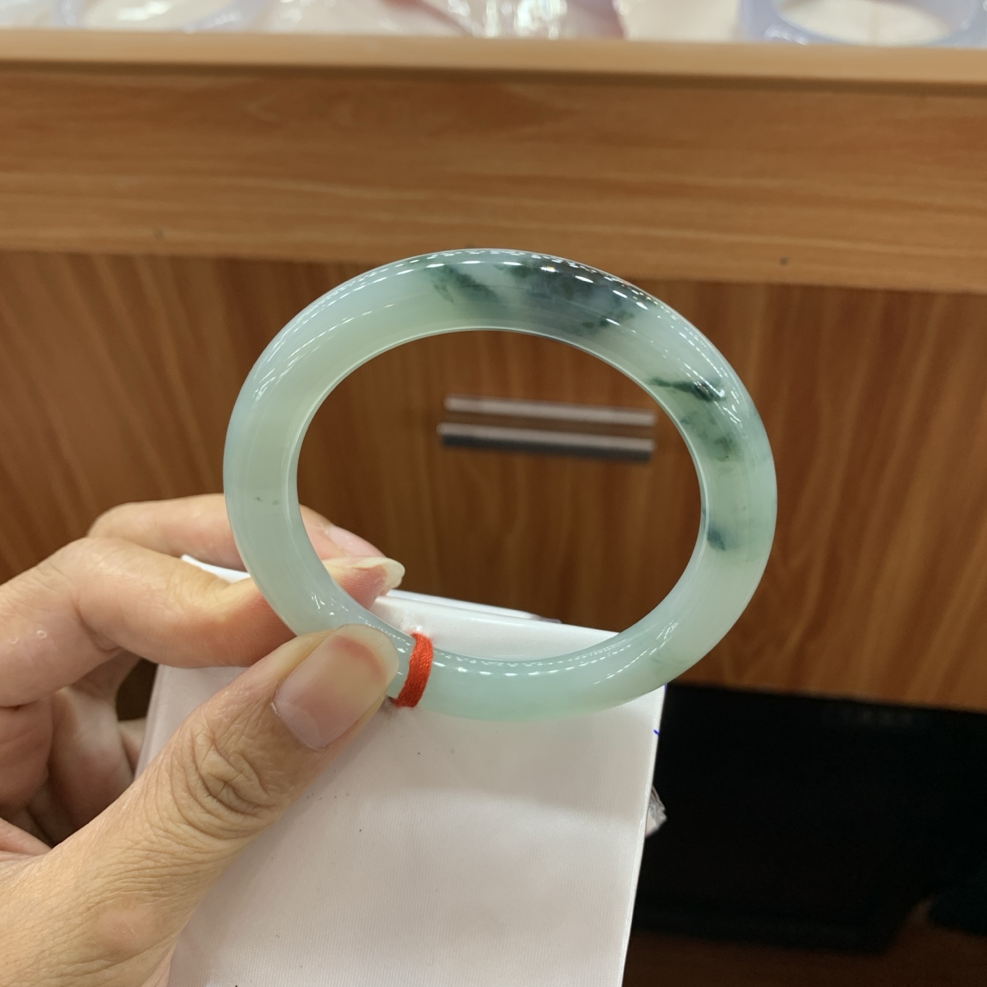 060404AX 飘花圆条翡翠手镯 53.4-9.2
