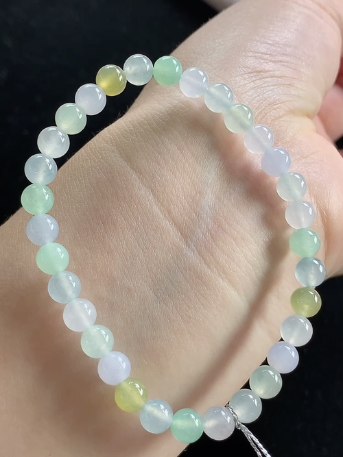 冰多彩多宝玉珠手串，尺寸5.9mm，L05xtg