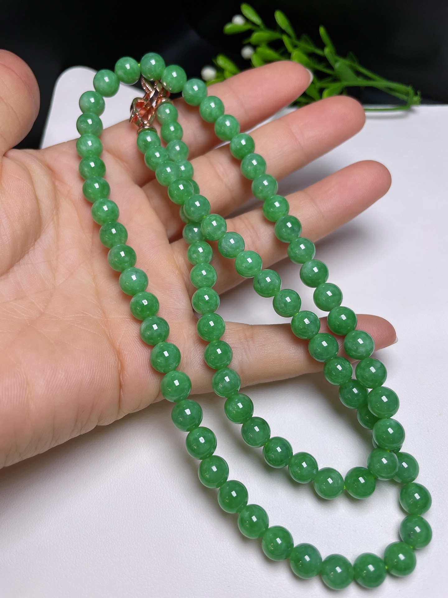 天然翡翠A货【项链】老坑冰种，满绿，品相好，捡漏速度，一手货源，6.8