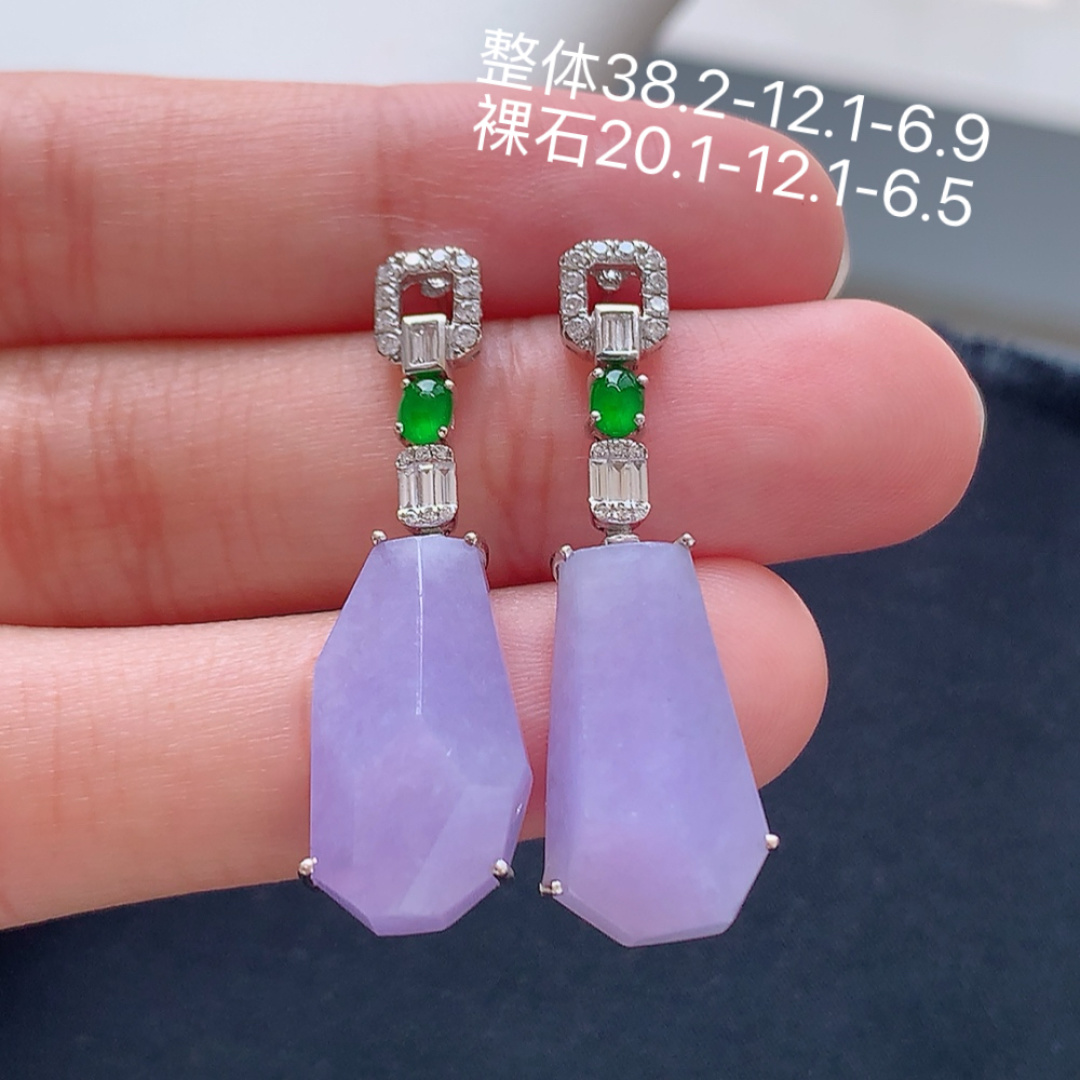 冰原石耳坠 饱满底子细腻，水润十足，佩戴精致优雅 货号1 18603，38.2-12.1-6.9