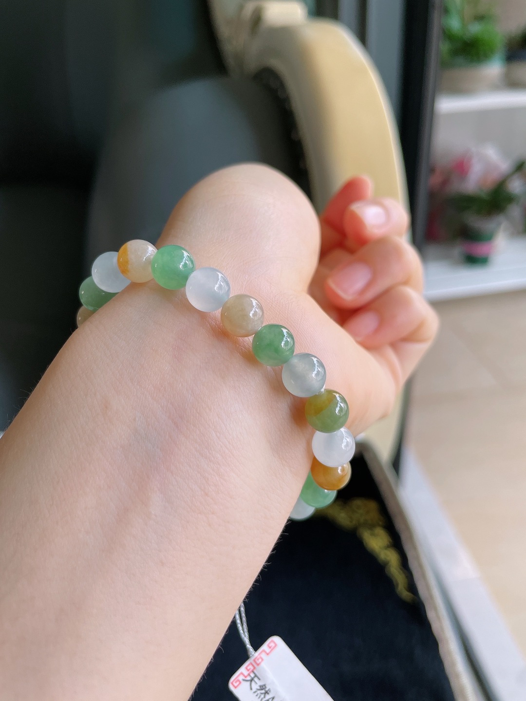 天然翡翠A货，冰多宝手串，尺寸：8mm。【编3884】