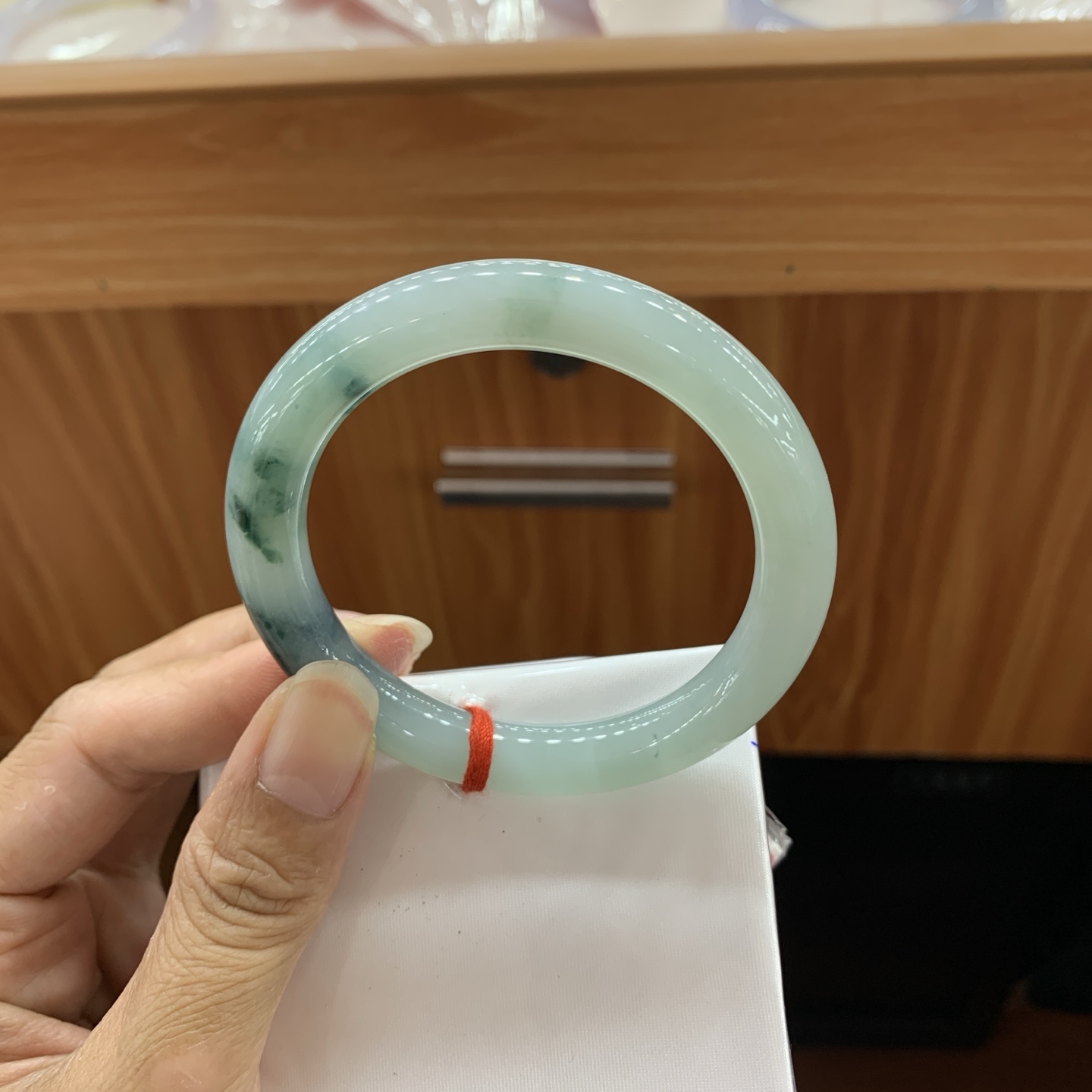 060404AX 飘花圆条翡翠手镯 53.4-9.2