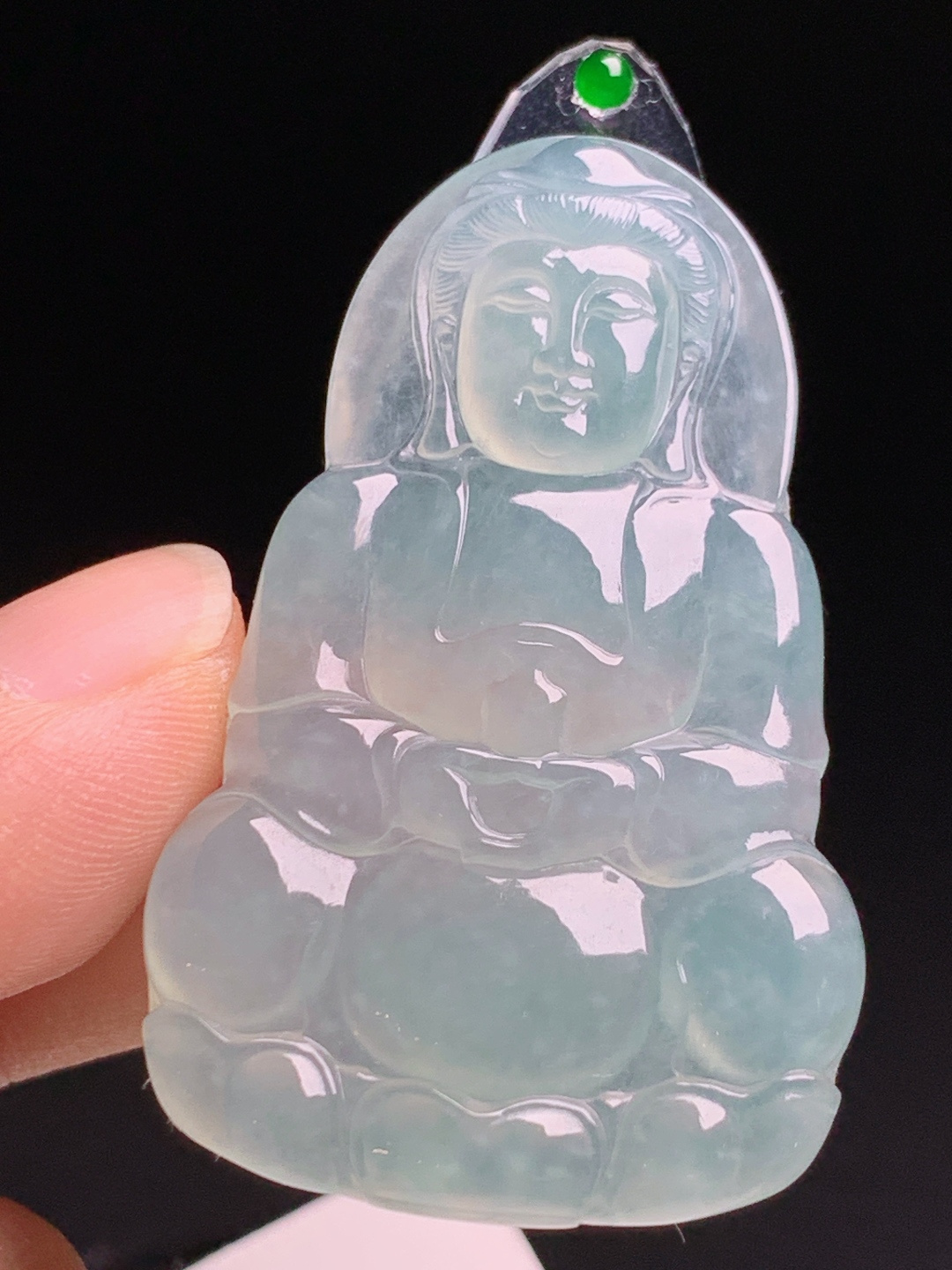冰种晴水观音，胶感十足料子匀净，正阳绿钻顶端庄大气 190604