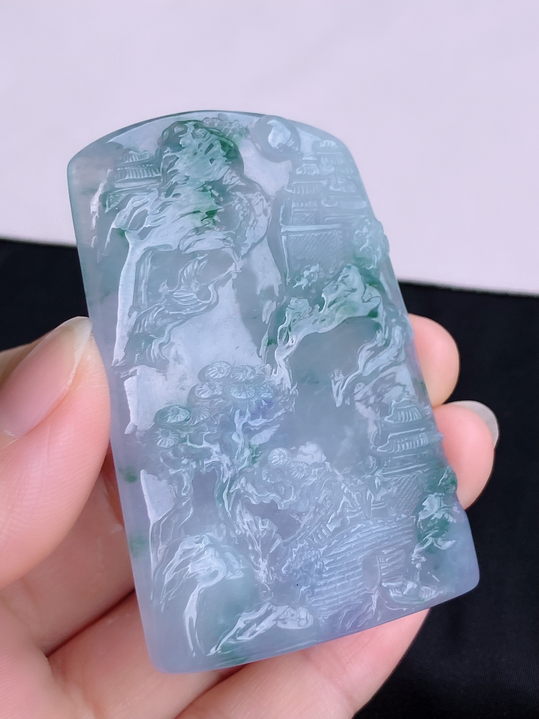 冰紫山水牌，意境美，尺寸65/45/6.3/自然光实拍