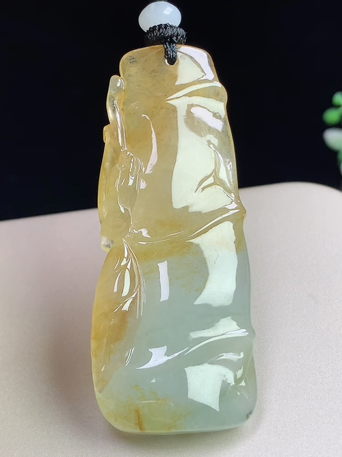 冰飘黄翡富贵竹，尺寸56.4-22.8-8.2mm，L06mzt