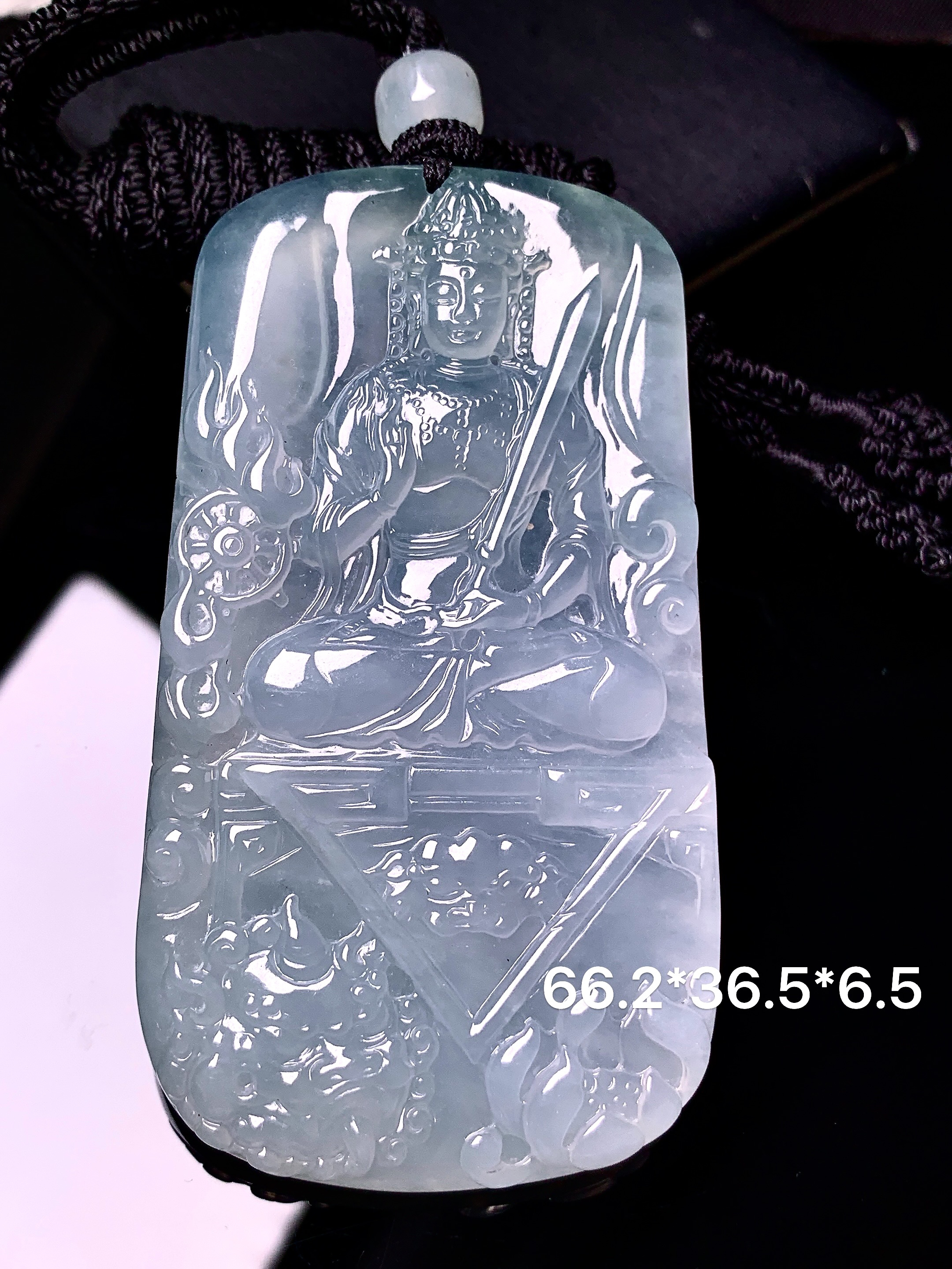 冰种文殊观音菩萨吊坠 玉质细腻 色泽艳丽清新 整体尺寸66.2*36.5*6.5 a2