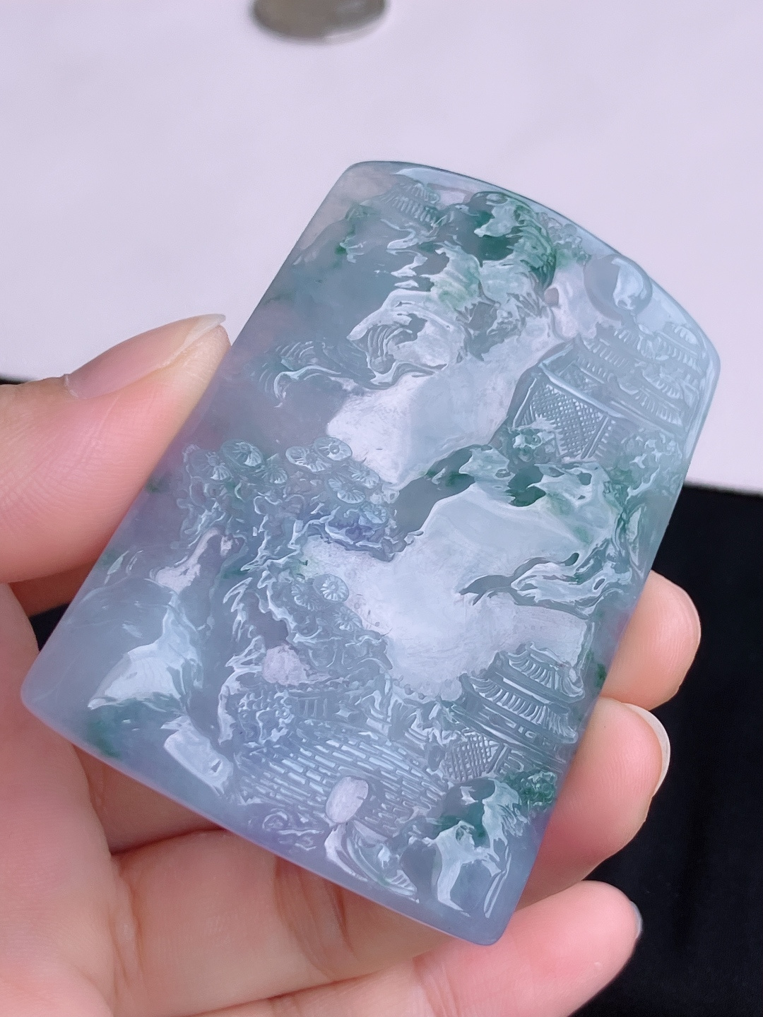 冰紫山水牌，意境美，尺寸65/45/6.3/自然光实拍
