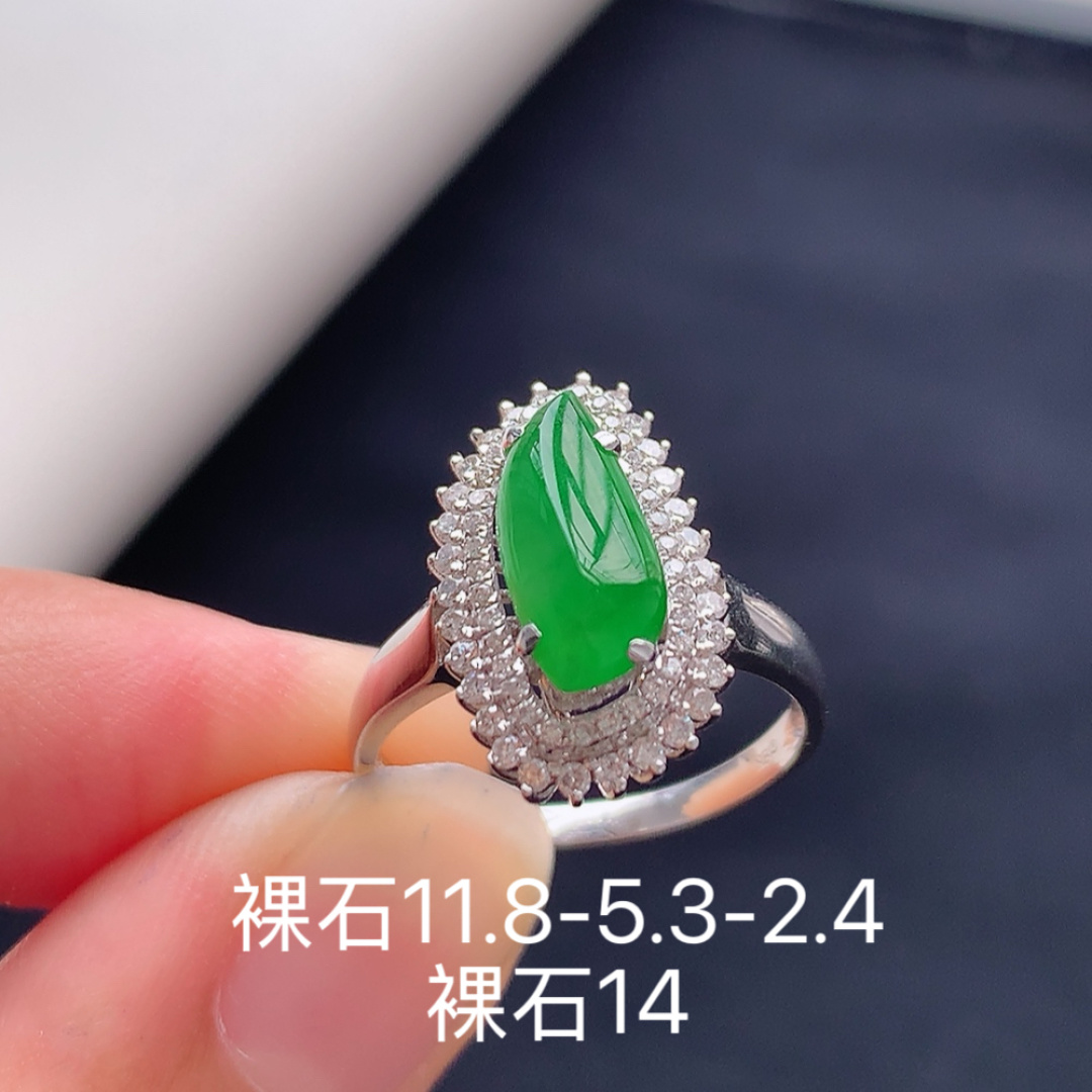 冰阳绿女戒 种老水润，饱满底子细腻，花色灵动，佩戴优雅迷人 货号89604，11.8-5.3-2.4