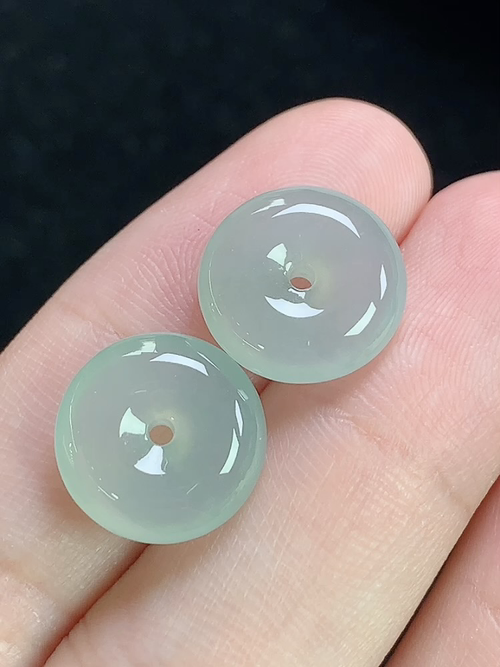冰种平安扣一对，无裂，尺寸12.8-4.5，13-4.3mm，L06ayd