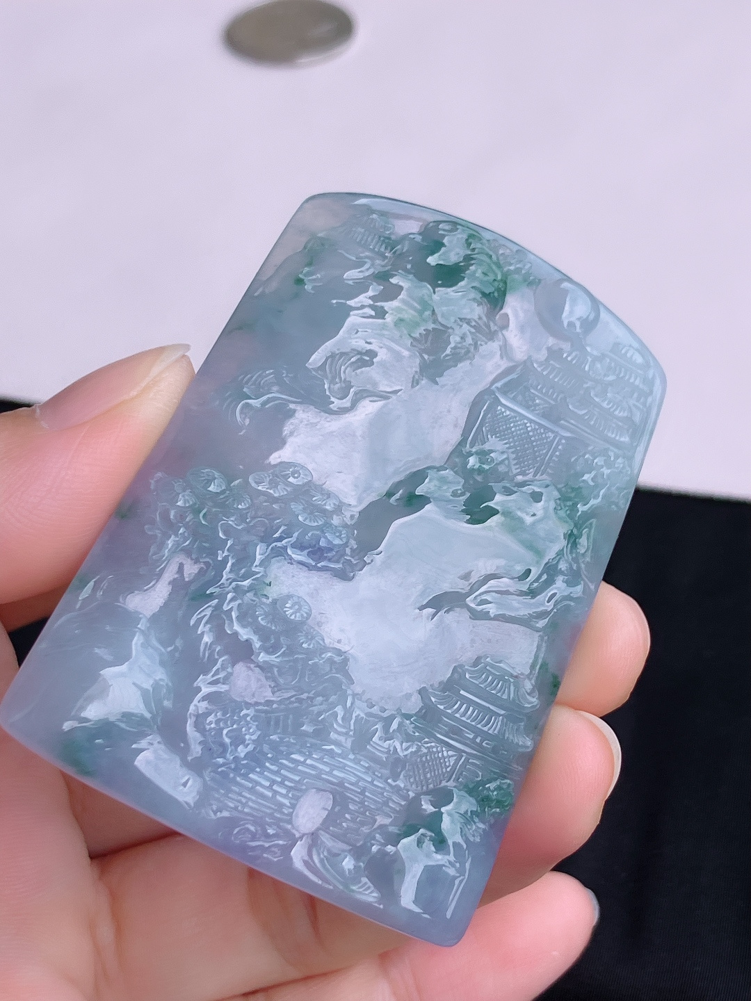 冰紫山水牌，意境美，尺寸65/45/6.3/自然光实拍