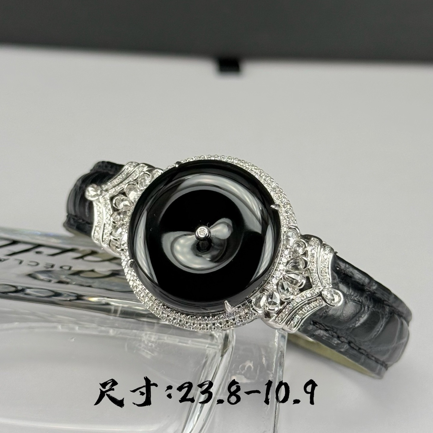 精品满钻豪镶墨翠平安扣手环 种好色正 黑度极好 打灯通透 油性十足  尺寸23.8