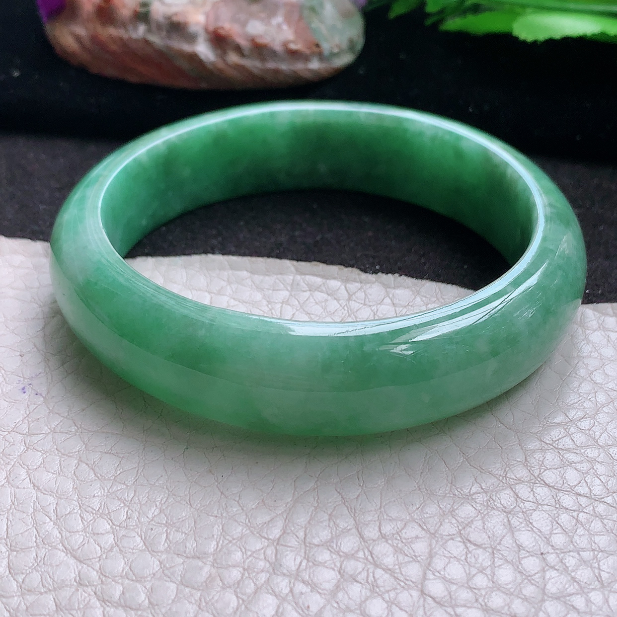 js大圈口60*15*8.2轮胎镯 缅甸翡翠a货玉手镯满绿正圈珠宝玉手环