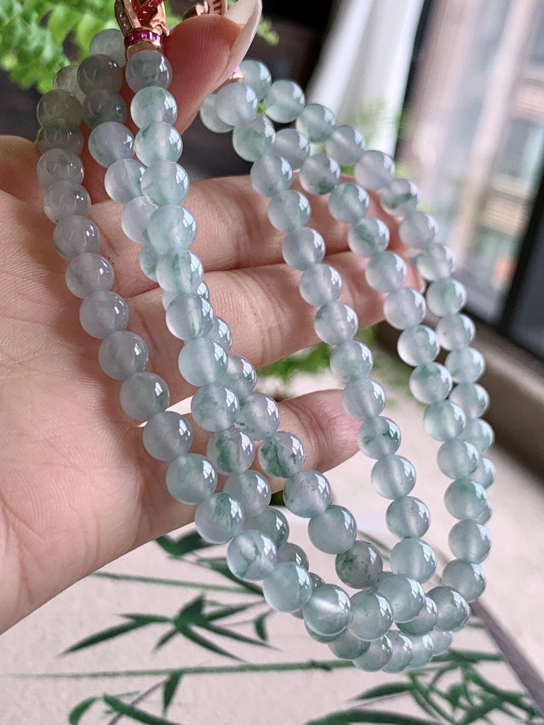 珠子高冰飘花珠链圆珠子珠链说明性比高尺寸7mm，38cm重量65.2