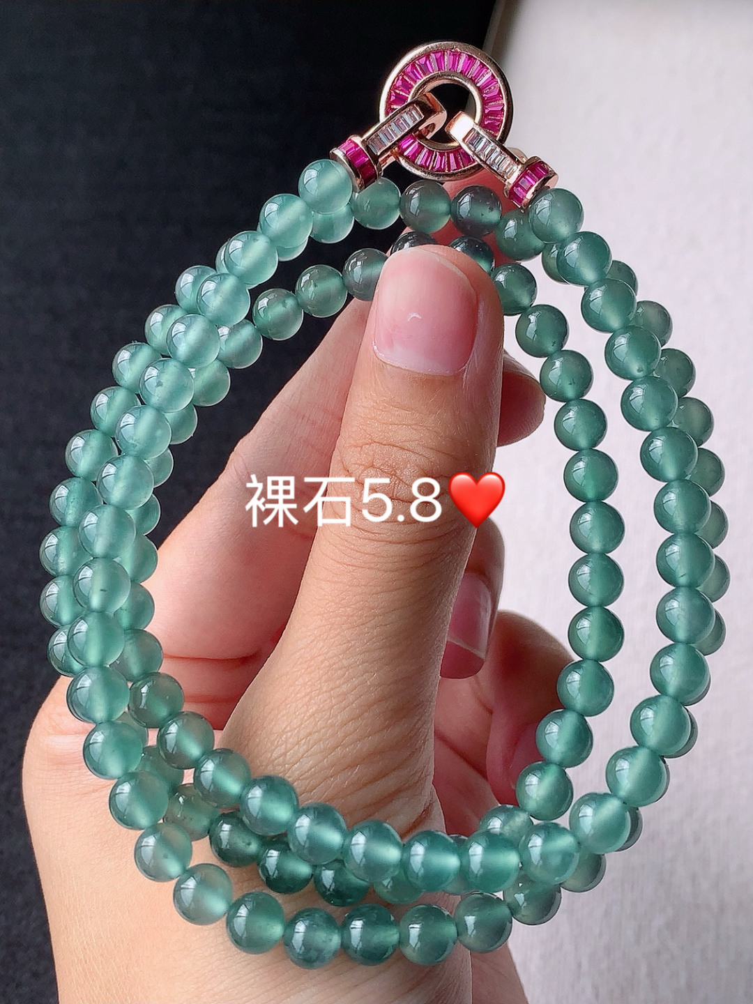 冰蓝圆珠珠链 种老水润，底子细腻，佩戴简单大方，5.8