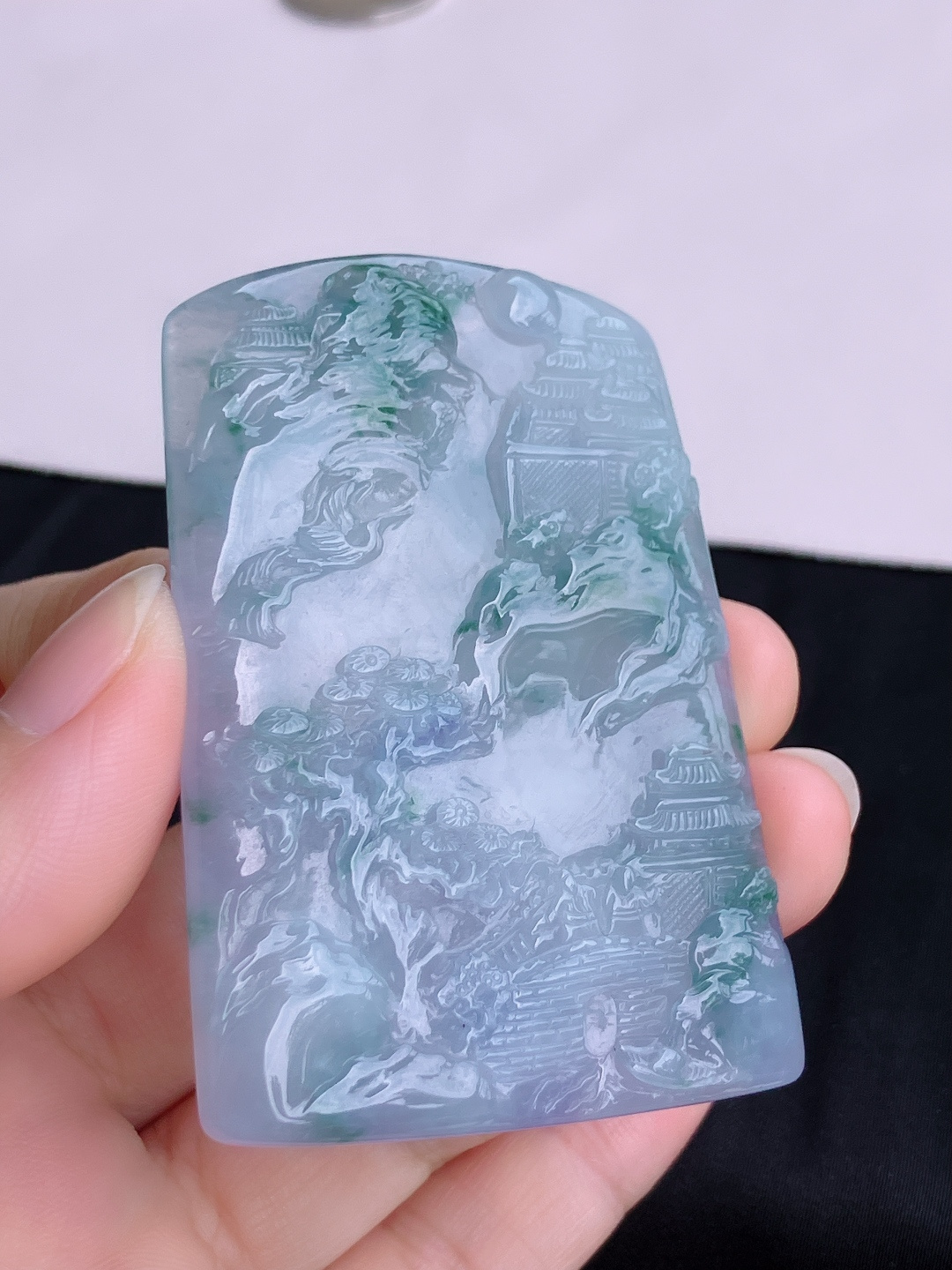 冰紫山水牌，意境美，尺寸65/45/6.3/自然光实拍