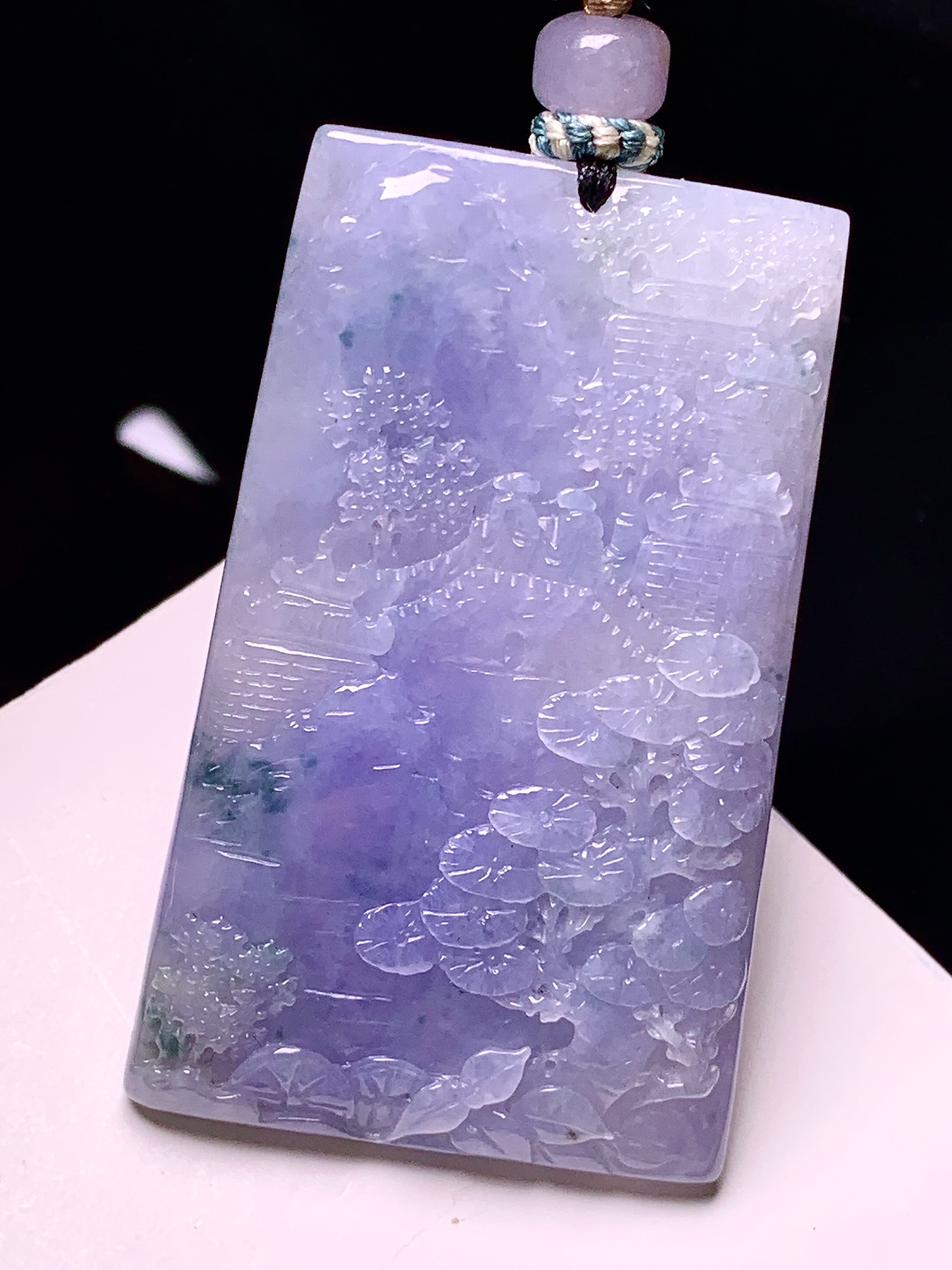 紫罗兰山水牌子吊坠 玉质细腻 色泽艳丽清新 整体尺寸56*34.8*5.8 a2