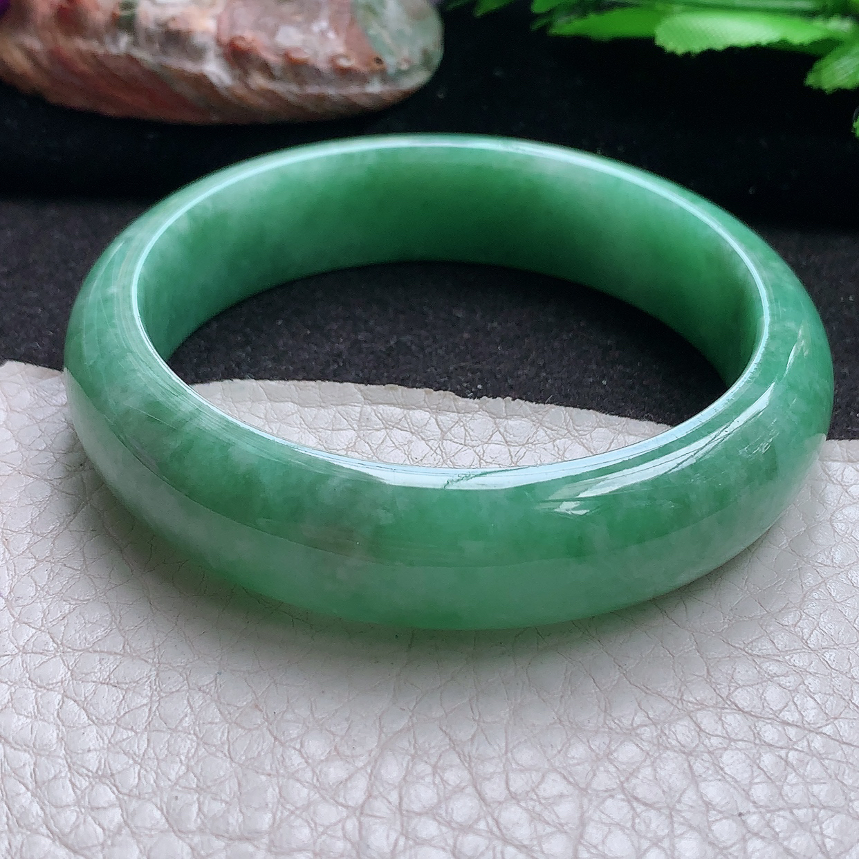 js大圈口60*15*8.2轮胎镯 缅甸翡翠a货玉手镯满绿正圈珠宝玉手环