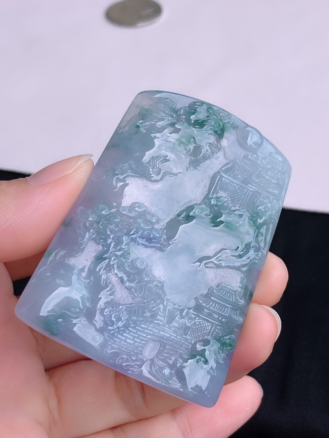 冰紫山水牌，意境美，尺寸65/45/6.3/自然光实拍