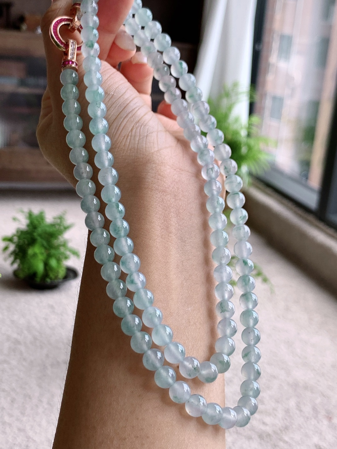 珠子高冰飘花珠链圆珠子珠链说明性比高尺寸7mm，38cm重量65.2