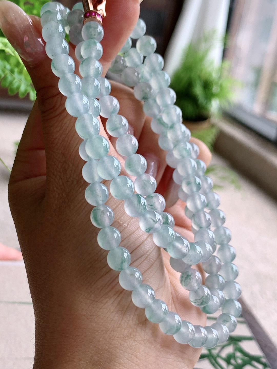 珠子高冰飘花珠链圆珠子珠链说明性比高尺寸7mm，38cm重量65.2