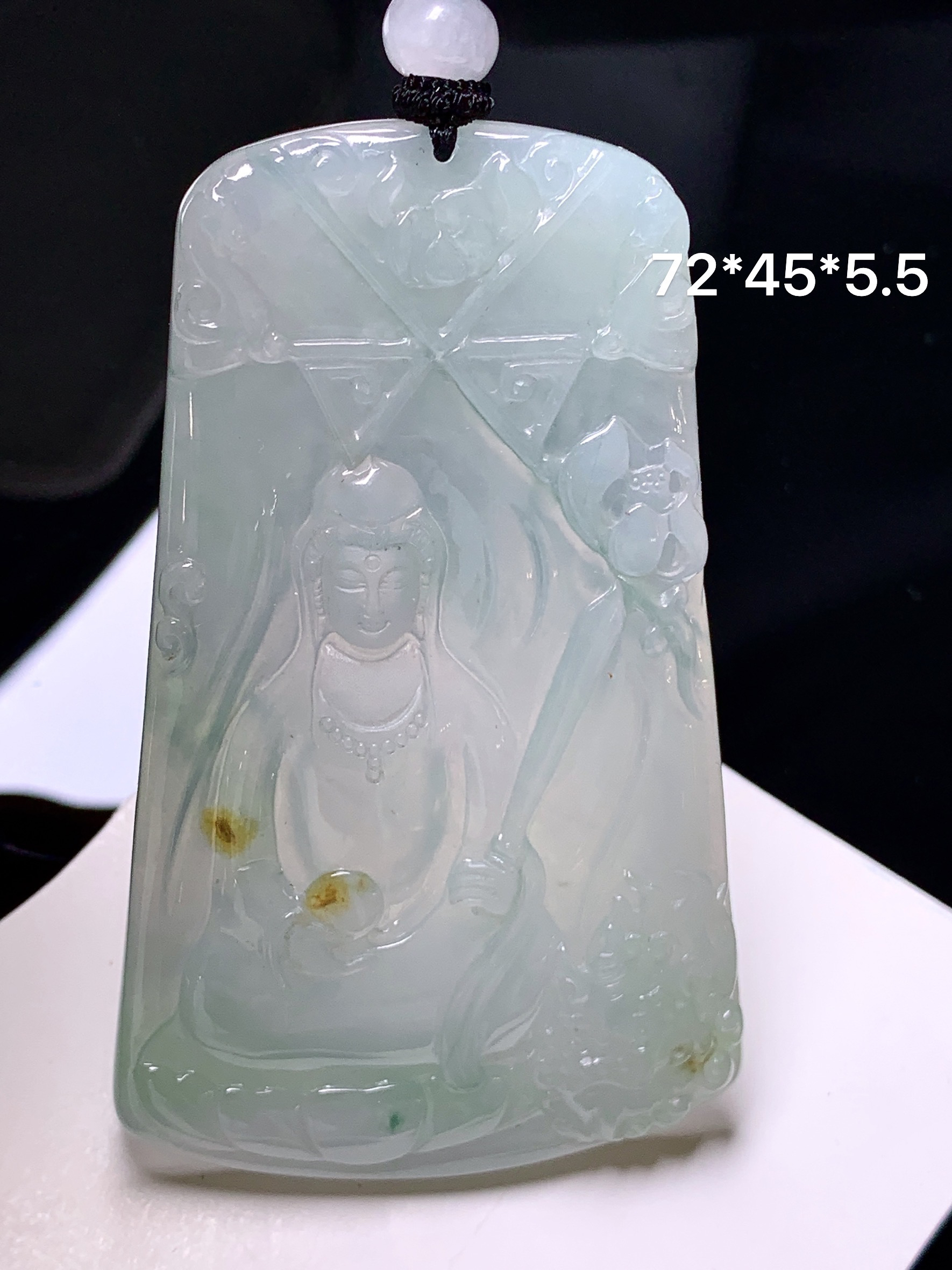 冰种观音菩萨吊坠 玉质细腻 色泽艳丽清新 整体尺寸72*45*5.5 L1
