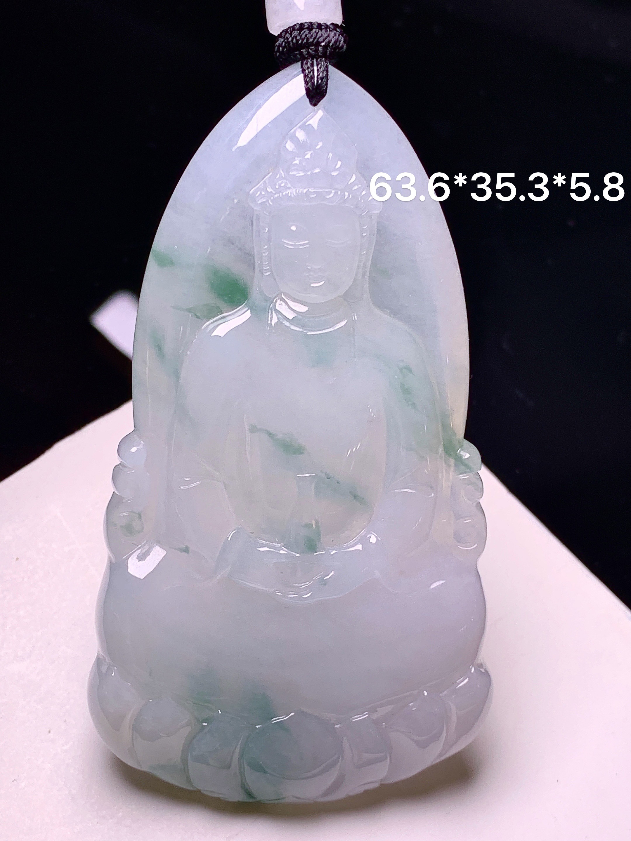 飘绿观音菩萨吊坠 玉质细腻 色泽艳丽清新 整体尺寸63.6*35.3*5.8 a2