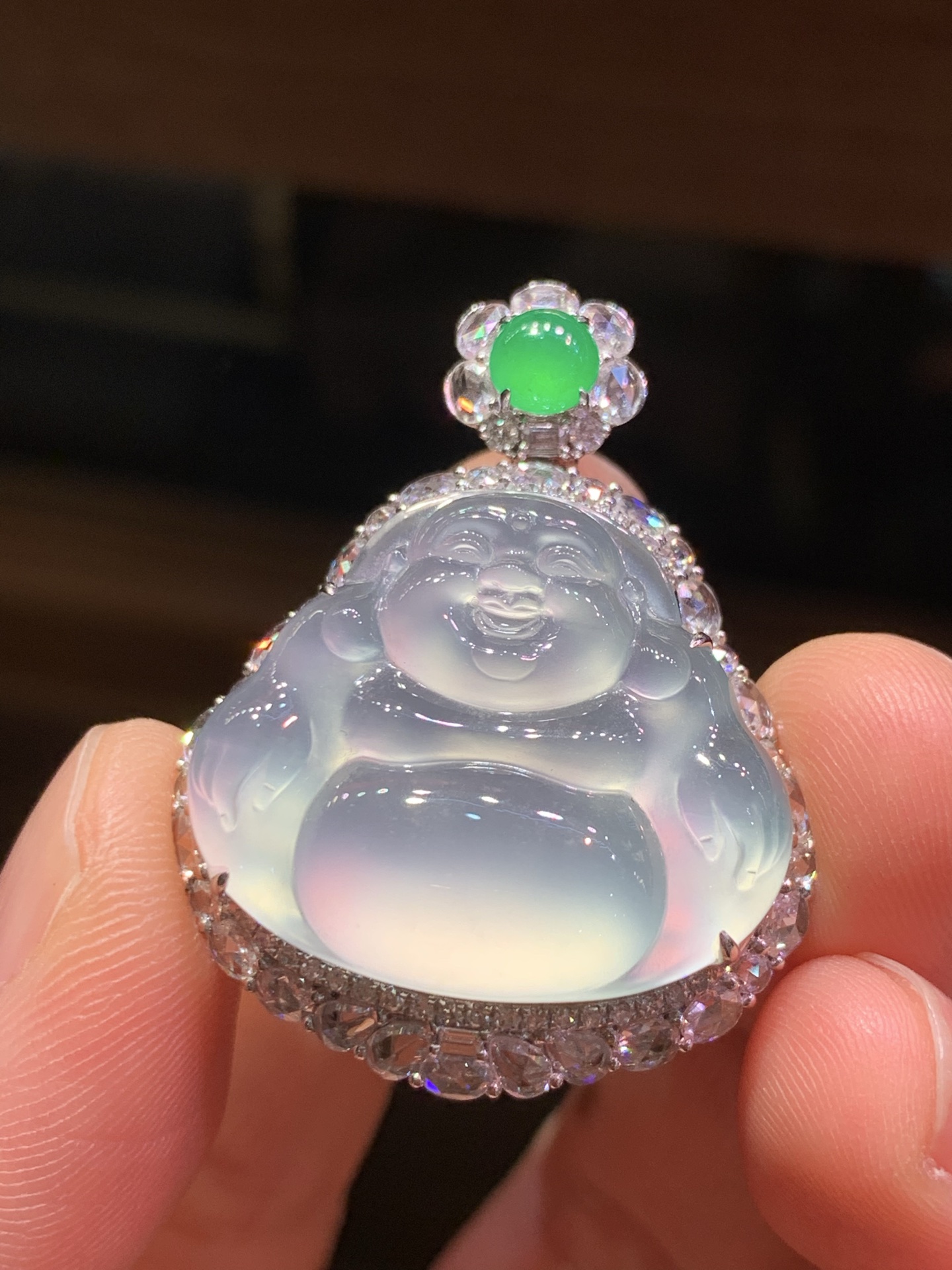 ️ 玻璃种起胶起荧光佛公吊坠 美货推荐，36.3-27.7-12.9