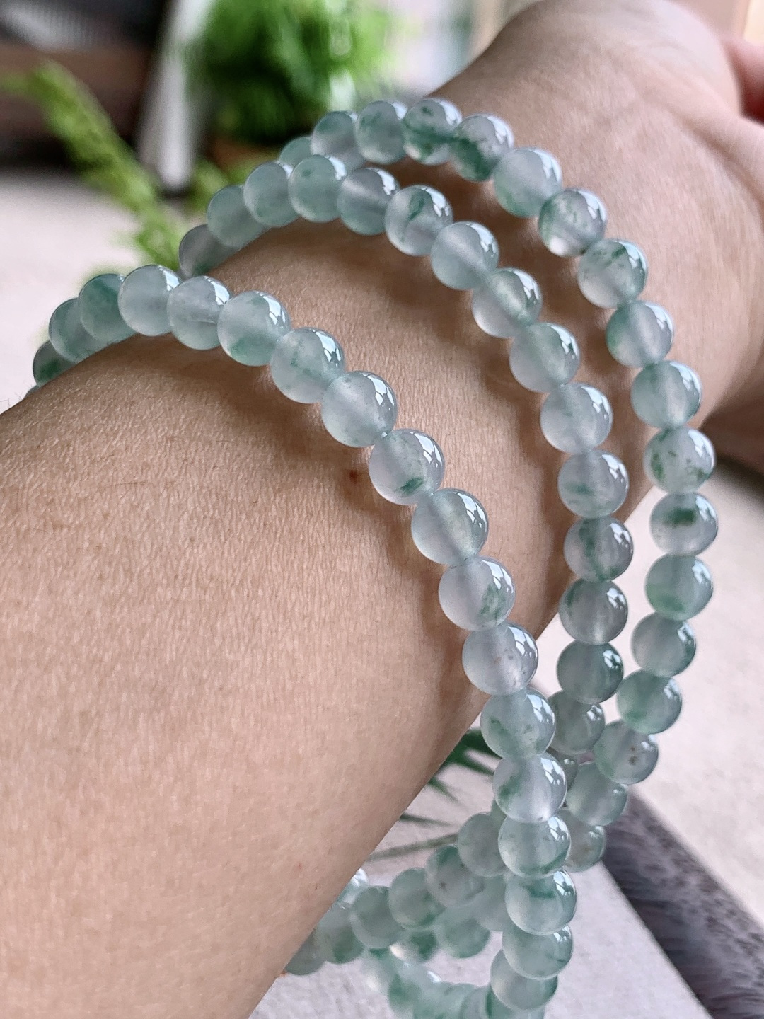 珠子高冰飘花珠链圆珠子珠链说明性比高尺寸7mm，38cm重量65.2