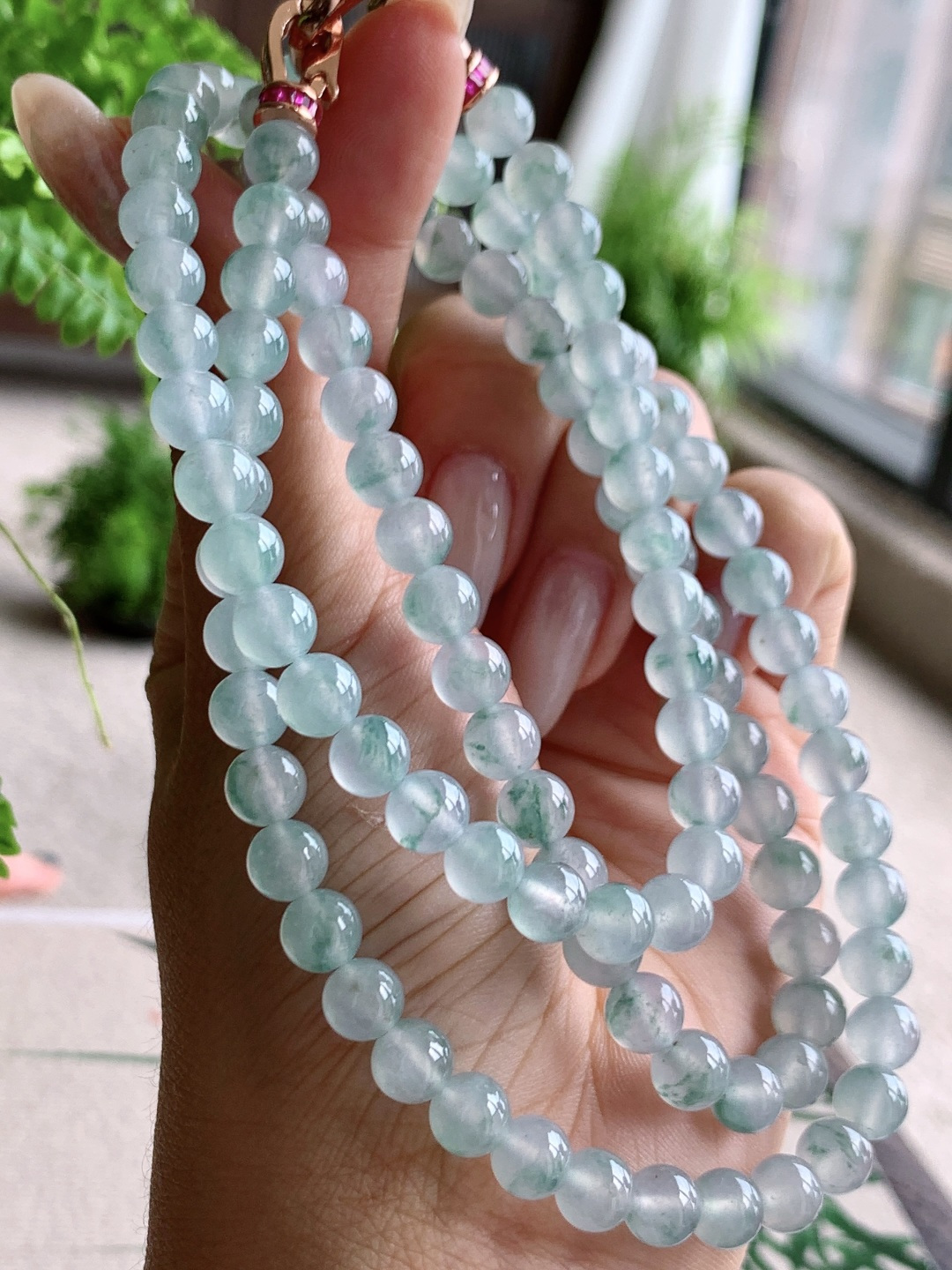 珠子高冰飘花珠链圆珠子珠链说明性比高尺寸7mm，38cm重量65.2