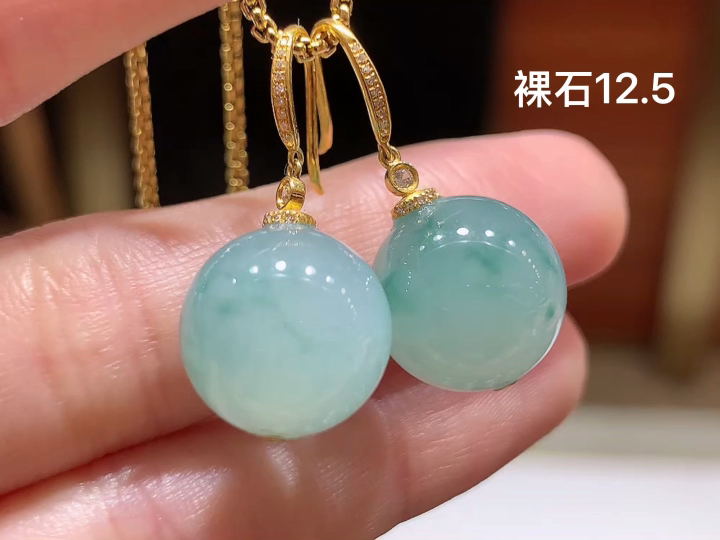18K 冰飘花转运珠耳坠 无裂 尺寸，12.5