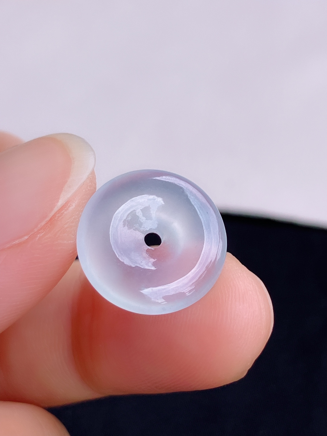 白冰小平安扣，晶莹剔透，尺寸15/3/自然光实拍
