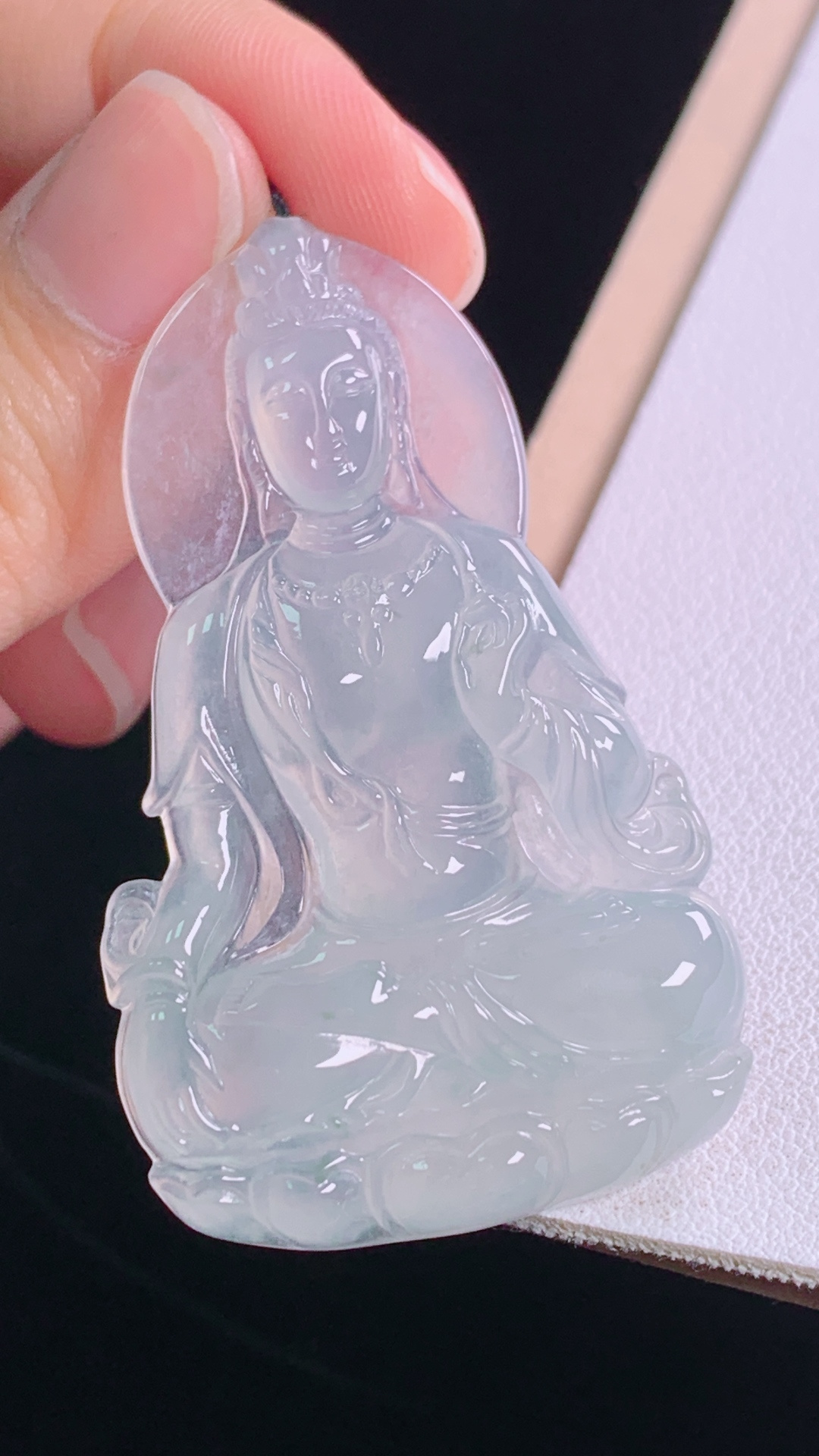 ️观音 种水，冰晶玉洁，无裂 尺寸:49.3-30.1-5.0mm 3