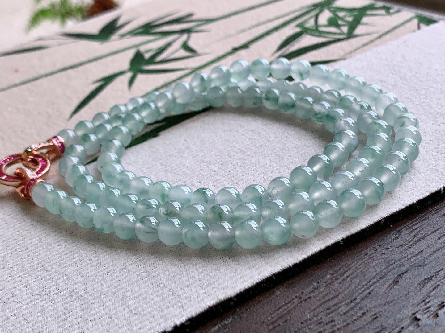 珠子高冰飘花珠链圆珠子珠链说明性比高尺寸7mm，38cm重量65.2