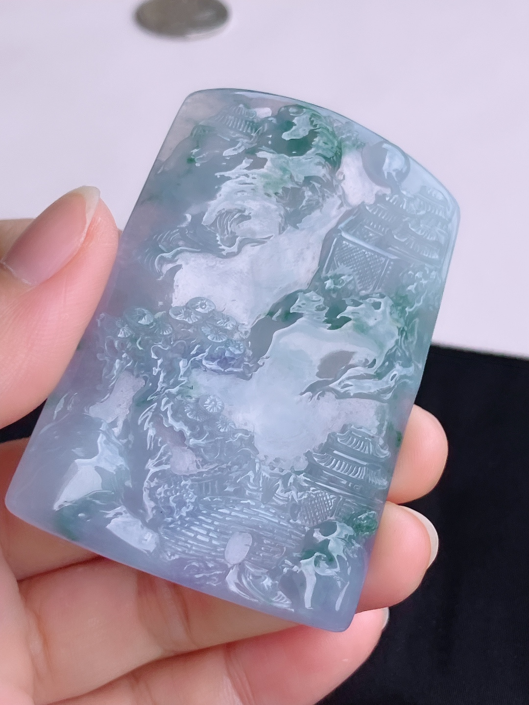 冰紫山水牌，意境美，尺寸65/45/6.3/自然光实拍