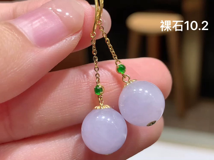18K 冰紫转运珠耳坠 无裂,尺寸，10.2