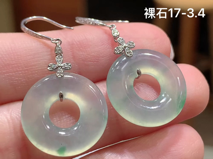 18K 冰飘花甜甜圈耳坠 无裂, 尺寸，17-3.4