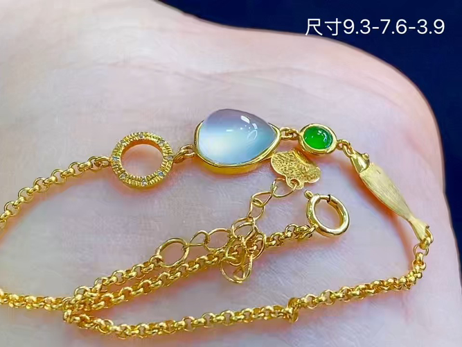 18k金+钻玻璃种手链，9.3-7.6-3.9