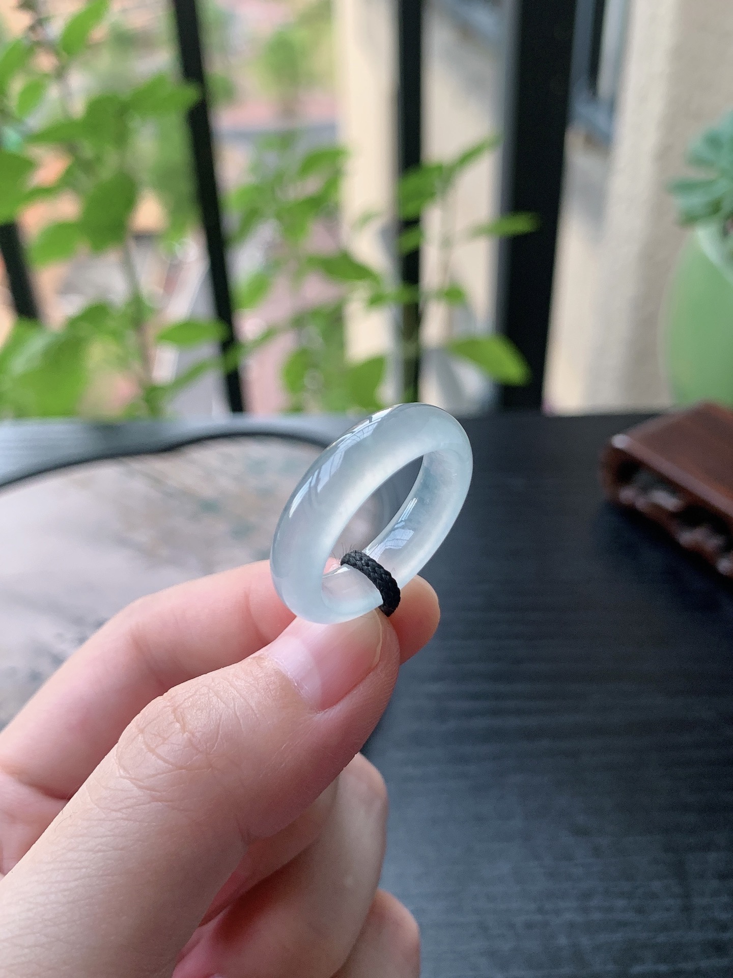 老坑冰种胶感白月光起刚素面戒指 裸石尺寸:18.4-6.3-4.2mm