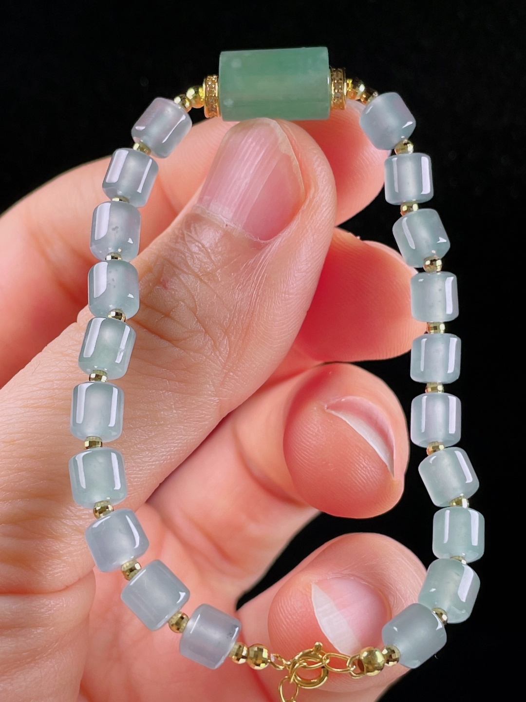 冰种手链，老种起光，细底通透，尺寸：7.7mm