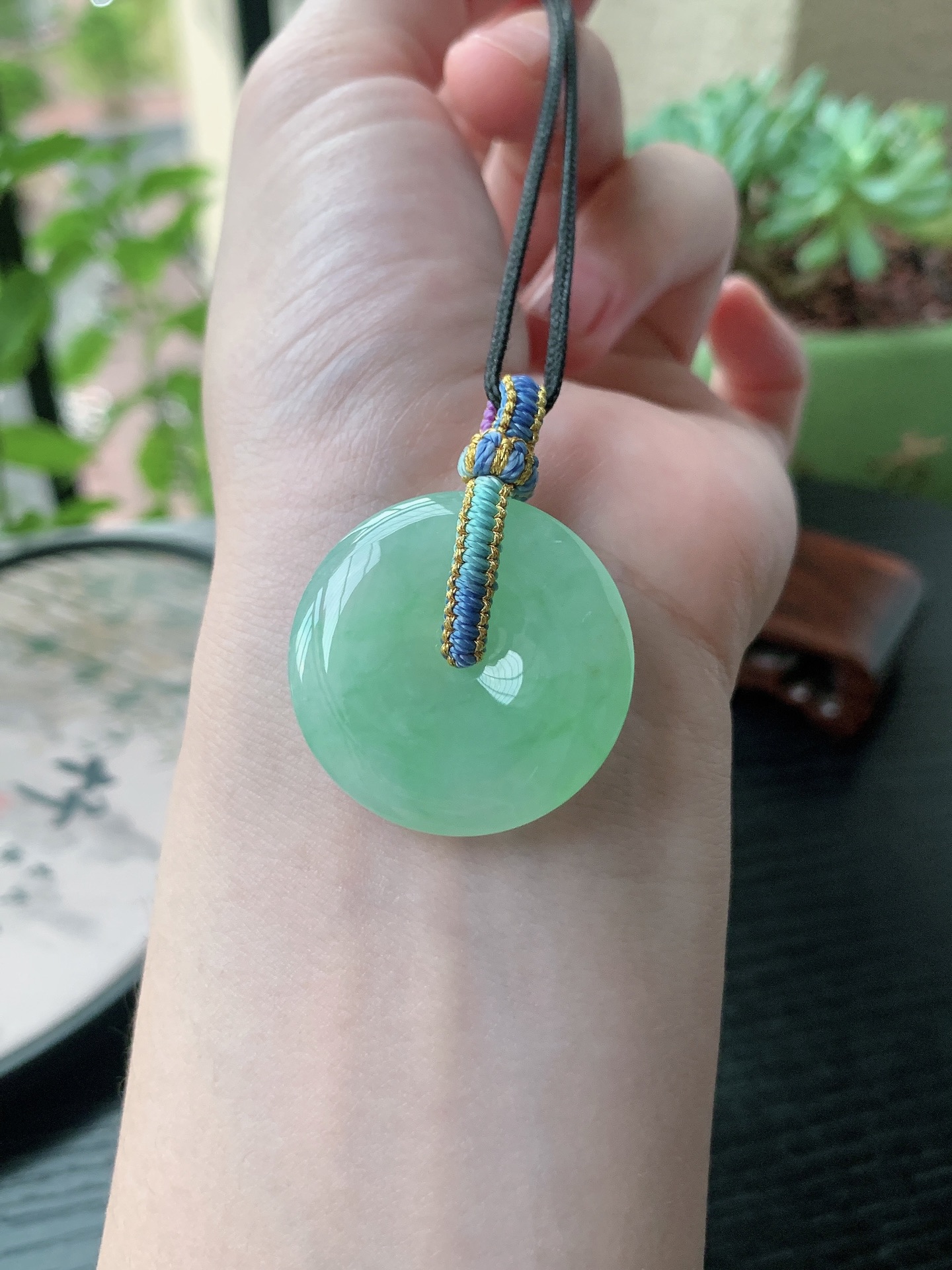老坑冰种胶感飘阳绿平安扣吊坠 裸石尺寸:30.5-6.2mm