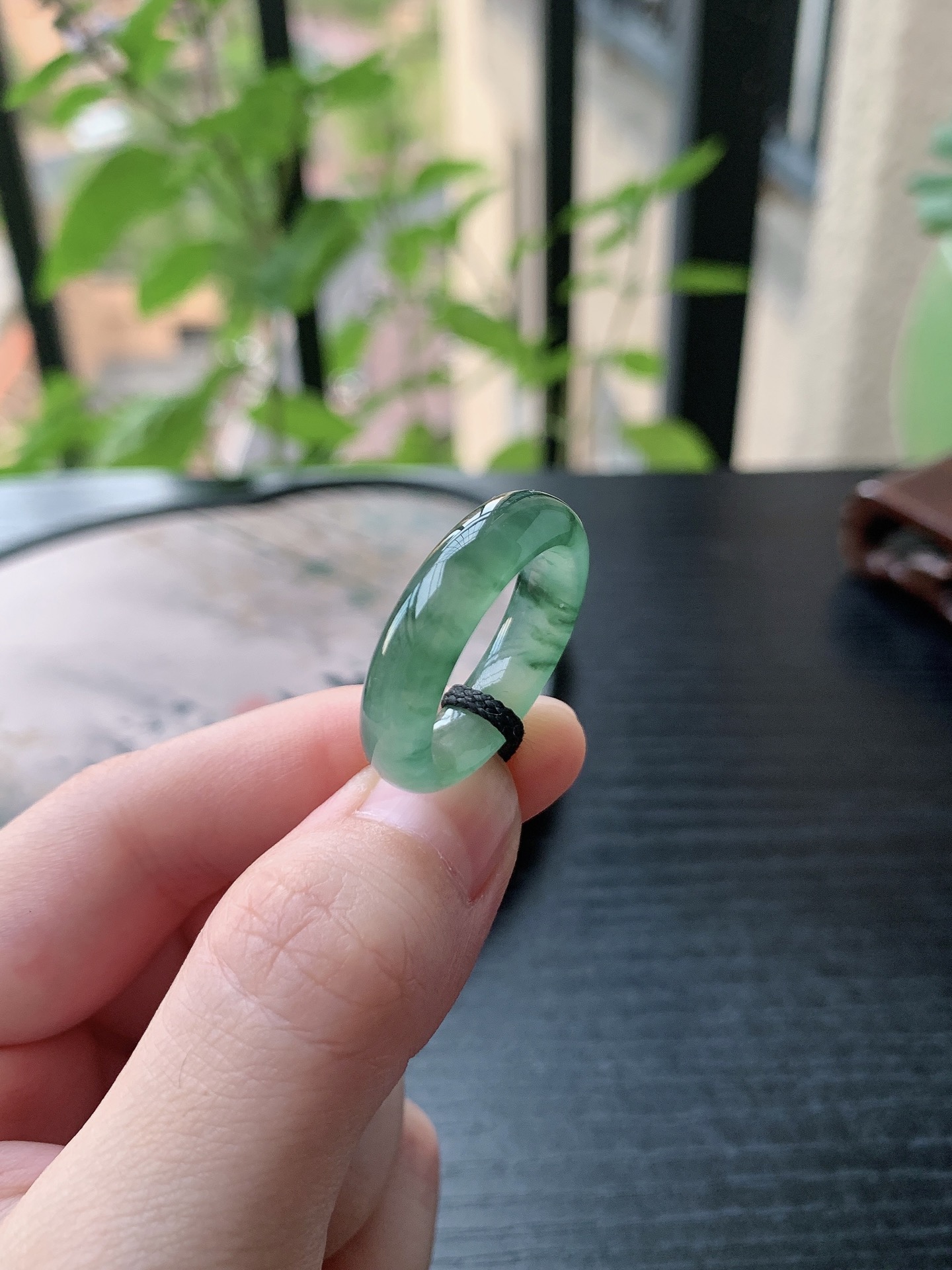 老坑冰种胶感飘蓝花素面戒指 裸石尺寸:18.5-6-4mm